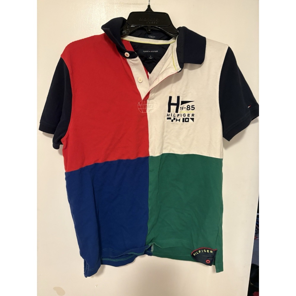 Tommy Hilfiger Men Color Block Shirt Rugby Polo Size M but Fits Small Sailing